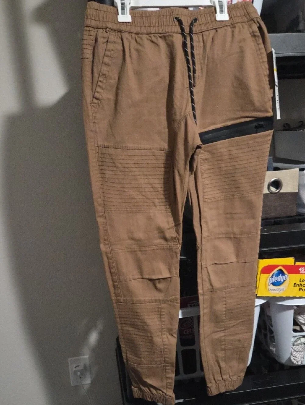 Ring of Fire Men's Tan Jogger Pants with Zipper Detail